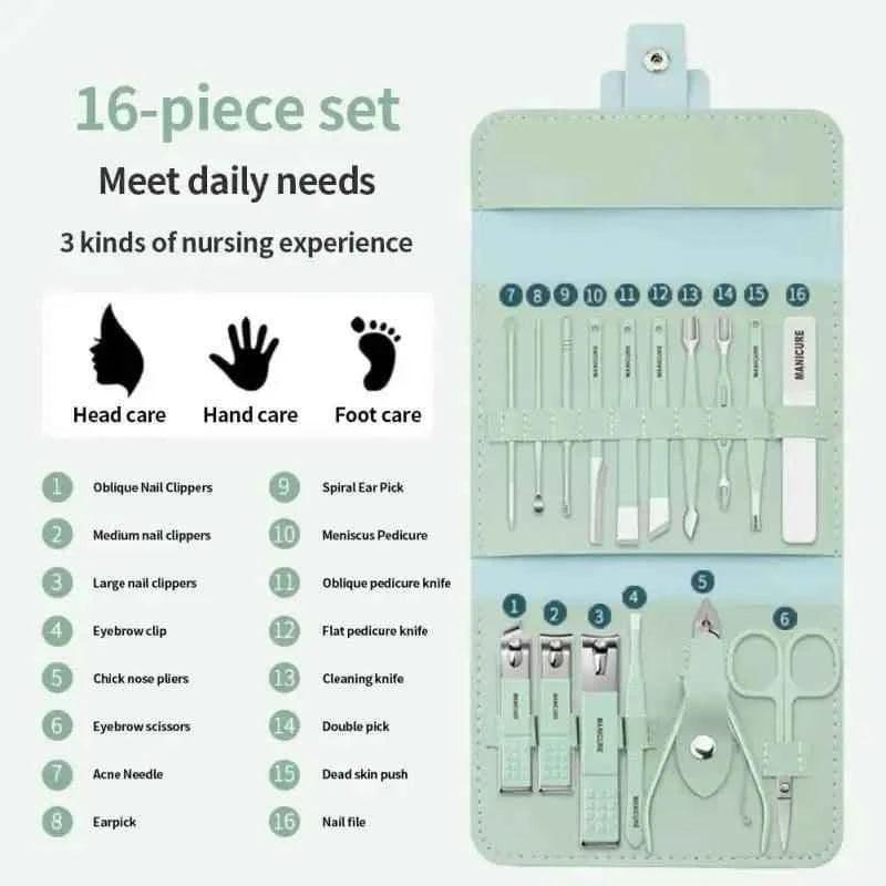 16-Piece Manicure & Pedicure Set with Case - Nail Kit