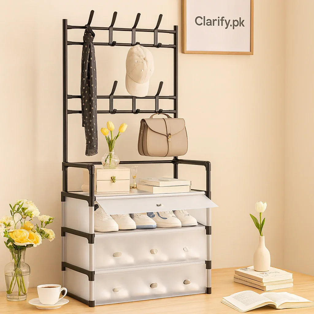4-Layer Shoe & Coat Rack – Dustproof Home Organizer