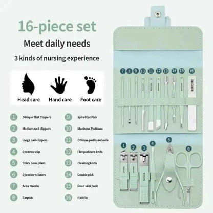 16-Piece Manicure & Pedicure Set with Case - Nail Kit
