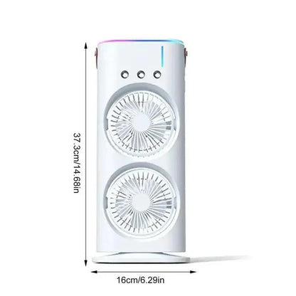 Electric Mist Fan – Dual Spray with Auto Rotation & RGB Lighting