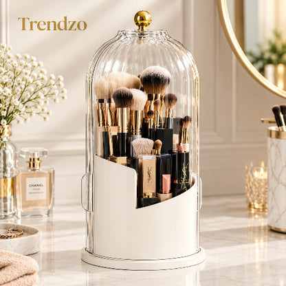 360° Rotating Makeup Brush Holder with Lid – Dustproof Vanity Organizer 