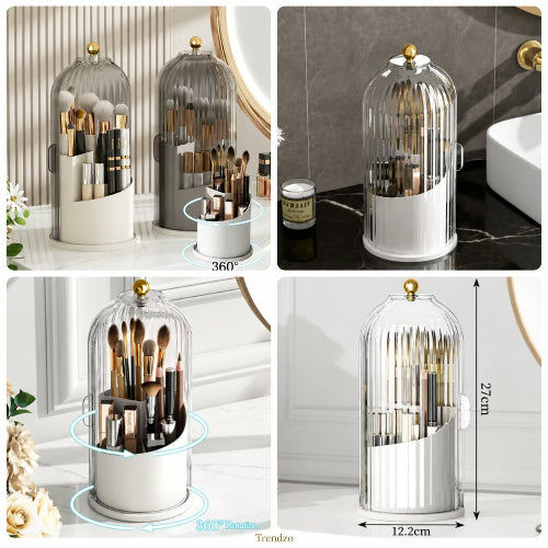 360° Rotating Makeup Brush Holder with Lid – Dustproof Vanity Organizer 