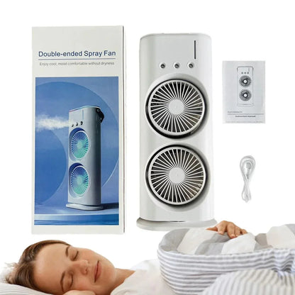 Electric Mist Fan – Dual Spray with Auto Rotation & RGB Lighting