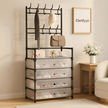 4-Layer Shoe & Coat Rack – Dustproof Home Organizer