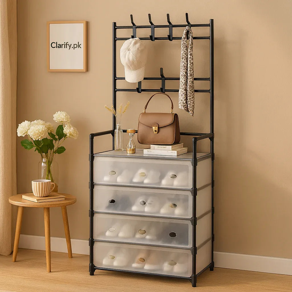 4-Layer Shoe & Coat Rack – Dustproof Home Organizer